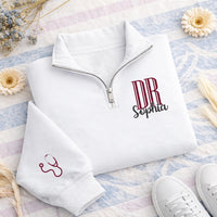 Doctor Embroidered Quarter Zip Sweatshirt, Custom Name DR Pullover, Personalized Doctor Graduation Gift, Medical School Zip Sweater