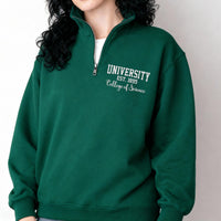 Personalized University Embroidered Quarter Zip Sweatshirt, Custom College Name Pullover, New Student Gift, Campus Apparel