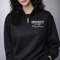 Personalized University Embroidered Quarter Zip Sweatshirt, Custom College Name Pullover, New Student Gift, Campus Apparel