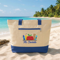 Personalized Teacher Embroidered Zipper Tote Bag, Custom Name School Gift, Back to School Tote, Teacher Appreciation Gift Bag
