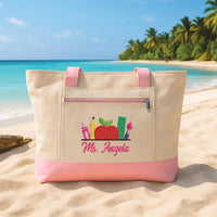 Personalized Teacher Embroidered Zipper Tote Bag, Custom Name School Gift, Back to School Tote, Teacher Appreciation Gift Bag