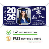 Custom Senior Graduation Banner with Photo Class of 2026, Personalized Graduation Party Banner, School Celebration Vinyl Banner