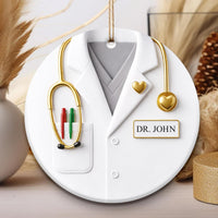 Doctor Ornament, Custom Name Medical Coat Keepsake, Healthcare Worker Ceramic Ornament Gift, Personalized Doctor Christmas Gift