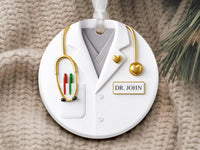 Doctor Ornament, Custom Name Medical Coat Keepsake, Healthcare Worker Ceramic Ornament Gift, Personalized Doctor Christmas Gift