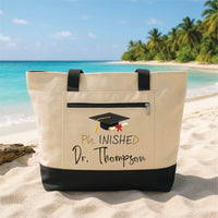 Phinished Graduation Tote Bag with Zipper, Personalized PhD Gift Canvas Bag, Custom Doctor Name Gift, Graduation Gift for Her Him
