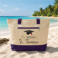 Phinished Graduation Tote Bag with Zipper, Personalized PhD Gift Canvas Bag, Custom Doctor Name Gift, Graduation Gift for Her Him