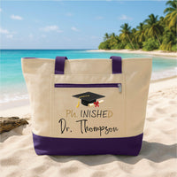 Phinished Graduation Tote Bag with Zipper, Personalized PhD Gift Canvas Bag, Custom Doctor Name Gift, Graduation Gift for Her Him