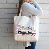 Personalized Teacher Tote Bag, Custom Name Teacher Bag, Teacher Appreciation Gift, Back to School Gift, Cute Classroom Supplies Tote Bag