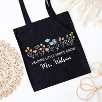 Helping Little Minds Grow Tote Bag, Personalized Teacher Tote Bag, Custom Name Teacher Gift, Teacher Appreciation Gift, Floral Teacher Bag