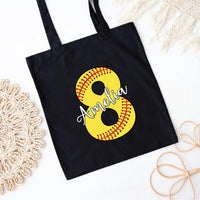 Personalized Softball Tote Bag, Custom Name Number Tote Bag, Softball Player Gift, Team Gift for Girls, Softball Mom Gift, Sports Tote Bag