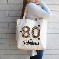 80 & Fabulous Tote Bag, Birthday Tote Bag, 80th Birthday Gift for Her, Leopard Print Birthday Bag, Milestone Birthday Gift, Party Gift Tote