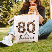 80 & Fabulous Tote Bag, Birthday Tote Bag, 80th Birthday Gift for Her, Leopard Print Birthday Bag, Milestone Birthday Gift, Party Gift Tote