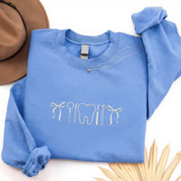 Dental Embroidered Sweatshirt, Tooth & Tools Hoodie, Dentist Shirt, Dental Hygienist Long Sleeve Shirt, Cute Dentist Gift, Coquette Bow