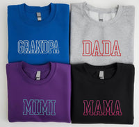 Mama Embroidered Sweatshirt, Grandma Hoodie, Custom Gigi Shirt, Varsity Long Sleeve Shirt, College Block Family Gift for Grandma