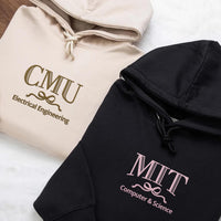 Custom College Bow Embroidered Sweatshirt, Preppy Coquette Hoodie, University Shirt, Graduation Long Sleeve Shirt, Cute College Gift