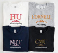 Custom College Bow Embroidered Sweatshirt, Preppy Coquette Hoodie, University Shirt, Graduation Long Sleeve Shirt, Cute College Gift