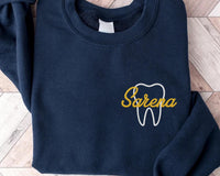 Personalized Dental Embroidered Sweatshirt, Tooth Outline Hoodie, Dental Worker Shirt, Dentist Long Sleeve Shirt, Dental Gift