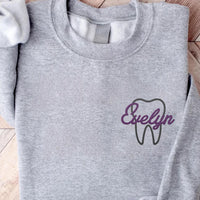 Personalized Dental Embroidered Sweatshirt, Tooth Outline Hoodie, Dental Worker Shirt, Dentist Long Sleeve Shirt, Dental Gift