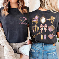 Personalized Hair Stylist Shirt, Custom Name Salon Shirt, Cute Hairstylist Tools Tee, Cosmetology Student Shirt, Hairdresser Tee, Front Back