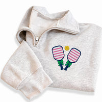Pickleball Embroidered Quarter Zip Sweatshirt, Preppy Paddle Bow Pullover, Cute Pickleball Gift, Pickleball Lover Apparel Style