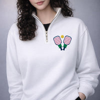 Pickleball Embroidered Quarter Zip Sweatshirt, Preppy Paddle Bow Pullover, Cute Pickleball Gift, Pickleball Lover Apparel Style