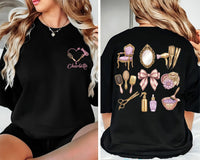 Personalized Hair Stylist Shirt, Custom Name Salon Shirt, Cute Hairstylist Tools Tee, Cosmetology Student Shirt, Hairdresser Tee, Front Back