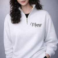 Mama Embroidered Quarter Zip Sweatshirt, Personalized Mama EST Pullover, Custom Kids Names Sleeve Gift for Mom Mothers Day