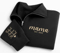 Mama Embroidered Quarter Zip Sweatshirt, Personalized Mama EST Pullover, Custom Kids Names Sleeve Gift for Mom Mothers Day