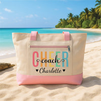 Cheer Coach Tote Bag Personalized Name Zipper Tote, Custom Cheerleading Coach Gift, Thank You Coach Gift, Appreciation Gift for Her