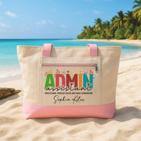 Admin Assistant Tote Bag Personalized Name Zipper Tote, Office Staff Gift, Administrative Assistant Gift, Coworker Appreciation Gift