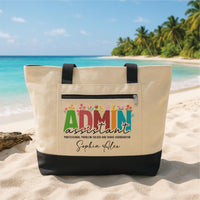 Admin Assistant Tote Bag Personalized Name Zipper Tote, Office Staff Gift, Administrative Assistant Gift, Coworker Appreciation Gift