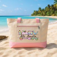 Teacher Tote Bag Personalized Name Zipper Tote, Custom Teacher Gift, Back to School Gift for Teacher, Classroom Gift, Teacher Appreciation