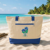 Blue Hydrangea Embroidered Zipper Tote Bag, Floral Bridesmaid Gift Bag, Bachelorette Party Tote, Summer Beach Tote Bag, Gift for Women