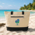 Blue Hydrangea Embroidered Zipper Tote Bag, Floral Bridesmaid Gift Bag, Bachelorette Party Tote, Summer Beach Tote Bag, Gift for Women
