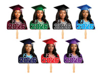 Custom Face Fans With Wooden Handle, Graduation Head, Grad Face Fans, Class of 2026 Head Fans, Graduation Faces on a Stick