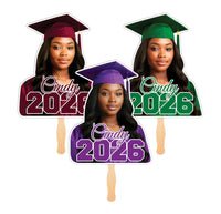 Custom Face Fans With Wooden Handle, Graduation Head, Grad Face Fans, Class of 2026 Head Fans, Graduation Faces on a Stick