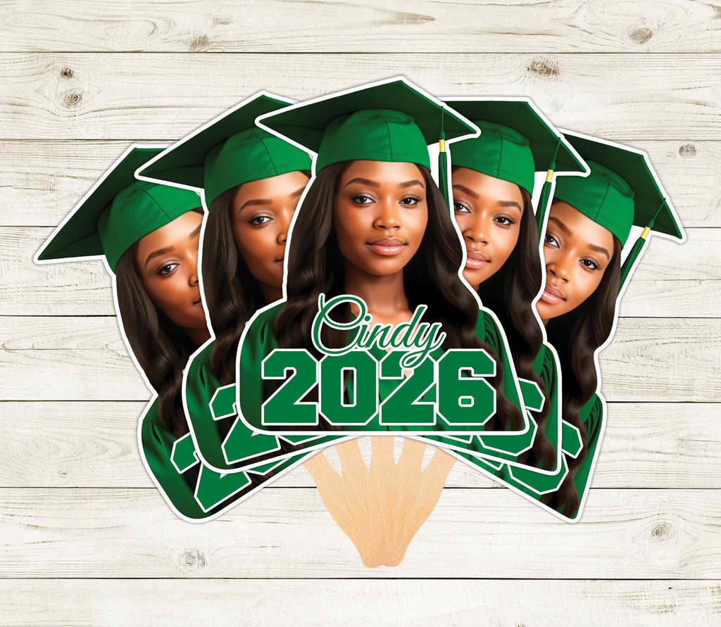 Custom Fan Head Custom Face Fans With Wooden Handle, Graduation Head, Grad Face Fans ...
