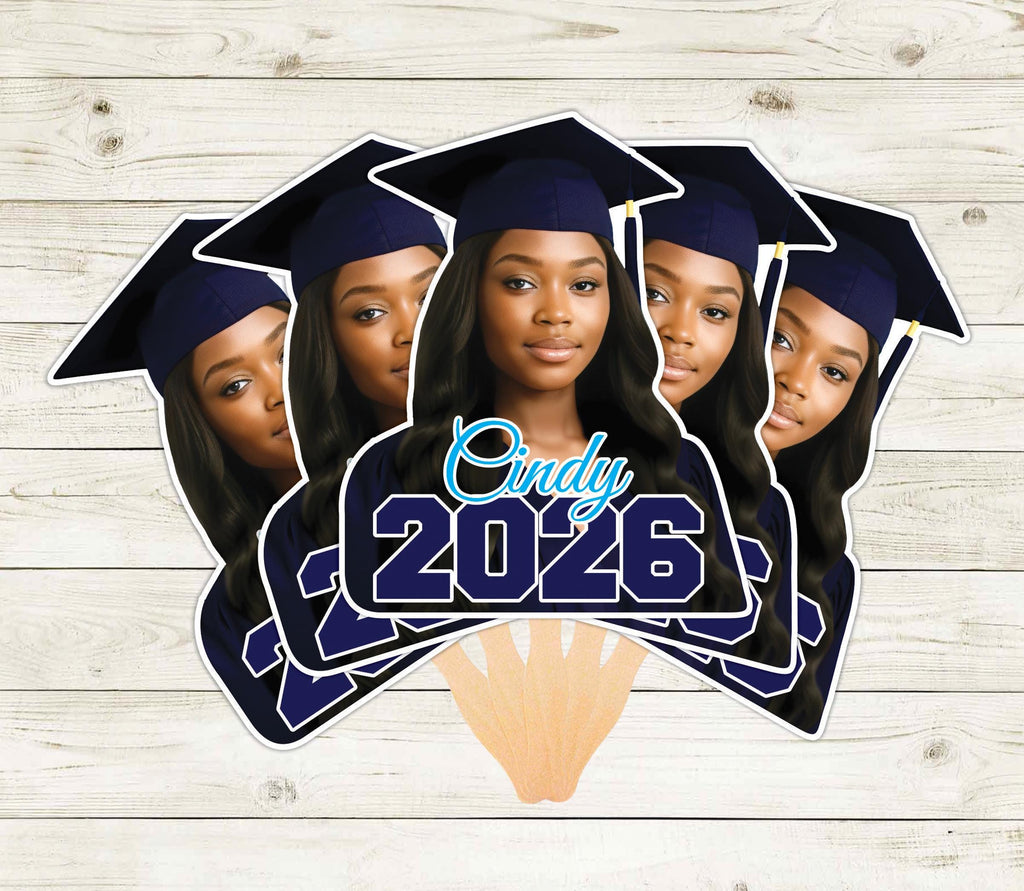 Custom Face Fans With Wooden Handle, Graduation Head, Grad Face Fans ...