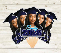 Custom Face Fans With Wooden Handle, Graduation Head, Grad Face Fans, Class of 2026 Head Fans, Graduation Faces on a Stick