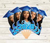 Custom Face Fans With Wooden Handle, Graduation Head, Grad Face Fans, Class of 2026 Head Fans, Graduation Faces on a Stick