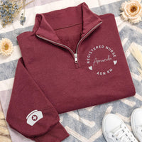 Personalized RN Embroidered Quarter Zip Sweatshirt, Custom Nurse Pullover, Registered Nurse Gift, Medical Healthcare Zip Up Gift