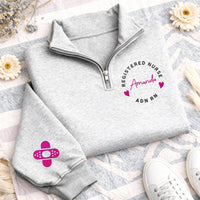 Personalized RN Embroidered Quarter Zip Sweatshirt, Custom Nurse Pullover, Registered Nurse Gift, Medical Healthcare Zip Up Gift