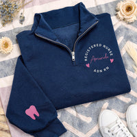Personalized RN Embroidered Quarter Zip Sweatshirt, Custom Nurse Pullover, Registered Nurse Gift, Medical Healthcare Zip Up Gift