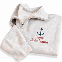 Personalized Boat Name Embroidered Quarter Zip Sweatshirt, Anchor Nautical Pullover, Custom Lake Boat Gift for Boaters Sailing