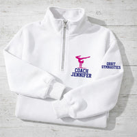 Gymnastics Coach Embroidered Quarter Zip Sweatshirt, Personalized Team Gymnastics Pullover, Custom Coach Gift Gymnast Team Apparel