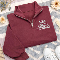 Volleyball Coach Embroidered Quarter Zip Sweatshirt, Personalized Team Coach Pullover, Custom Volleyball Gift for Coaches Apparel