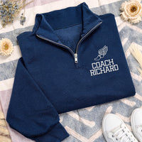 Track Field Coach Embroidered Quarter Zip Sweatshirt, Personalized Coach Pullover, Custom Name Athletic Team Gift for Coaches