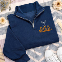 Lacrosse Coach Embroidered Quarter Zip Sweatshirt, Personalized Lacrosse Pullover, Custom Coach Gift, Team Coach Quarter Zip Apparel
