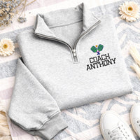 Pickleball Coach Embroidered Quarter Zip Sweatshirt, Custom Name Coach Pullover, Personalized Pickleball Team Coach Gift Apparel