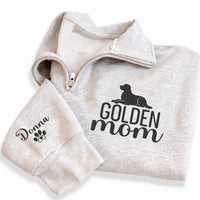 Golden Retriever Mom Embroidered Quarter Zip Sweatshirt, Custom Dog Mom Gift, Personalized Pet Name Sleeve Pullover Dog Lover Gift
